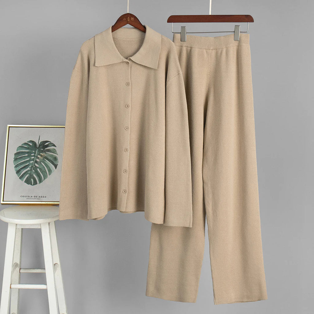 Coco | Cotton Knit Set with Button-Up Blouse
