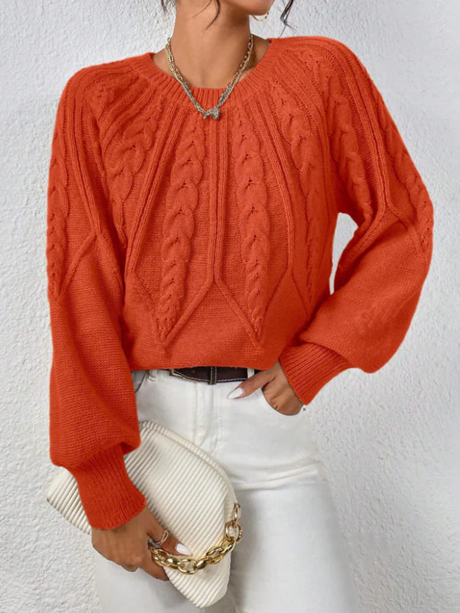 Wilhelmina – Women's Khaki Wide-Sleeve Cable Knit Jumper