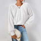Wilhelmina – Women's Khaki Wide-Sleeve Cable Knit Jumper