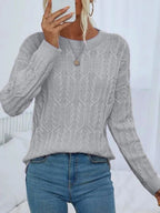 Odile – Women's Sky Blue Round Neck Cable Knit Jumper