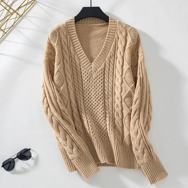 Marnie – Women's Black V-Neck Cable Knit Jumper