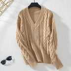 Marnie – Women's Black V-Neck Cable Knit Jumper