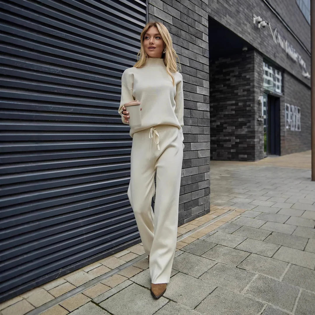 Simone | Elegant Cotton Knit Set with High Collar