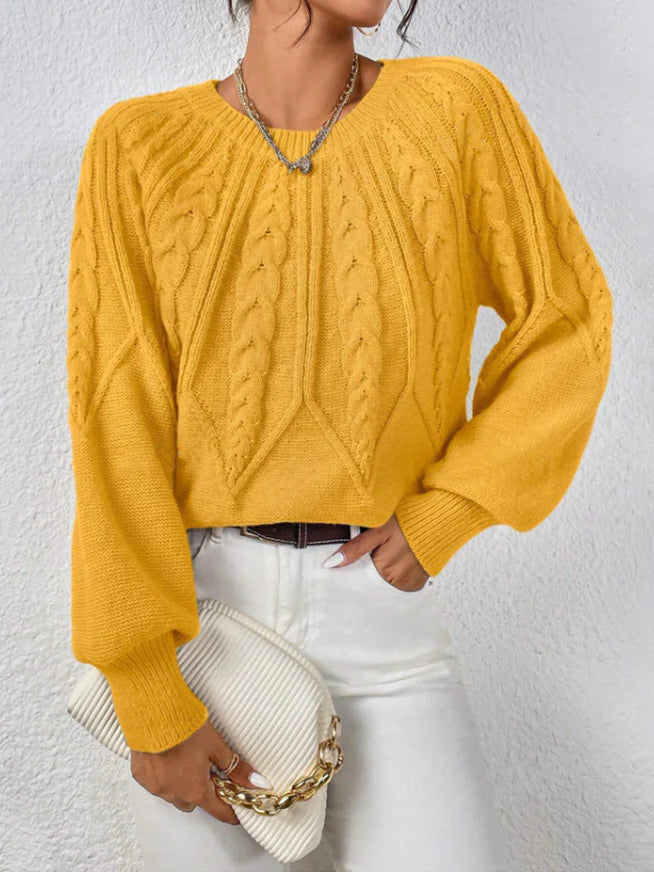 Wilhelmina – Women's Khaki Wide-Sleeve Cable Knit Jumper