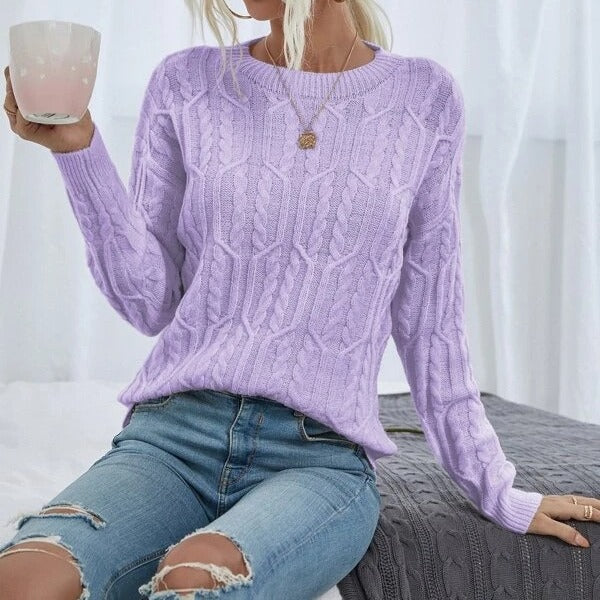 Odile – Women's Sky Blue Round Neck Cable Knit Jumper