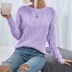Odile – Women's Sky Blue Round Neck Cable Knit Jumper
