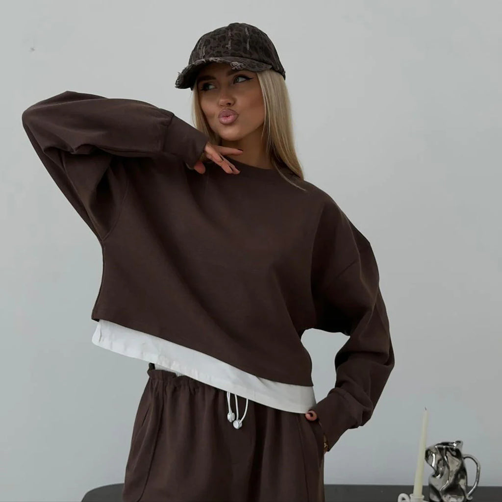 Sienna | Comfy Cropped Sweatshirt Set with Wide Pants