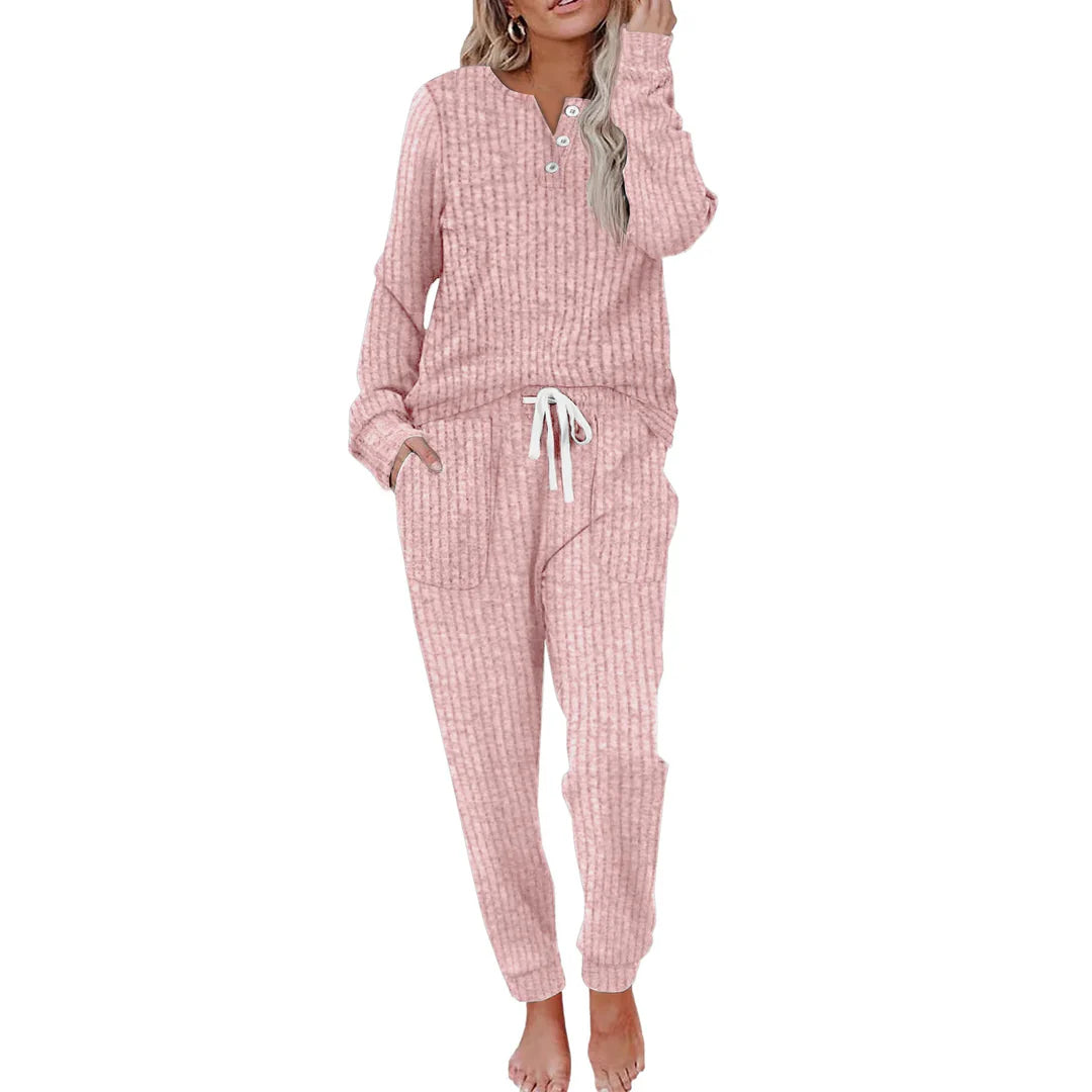 Ivy | Striped Loungewear Set with Long-Sleeve Top & Wide Pants