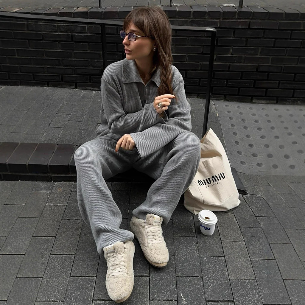 Isla | Relaxed Knit Set with Modern Collar