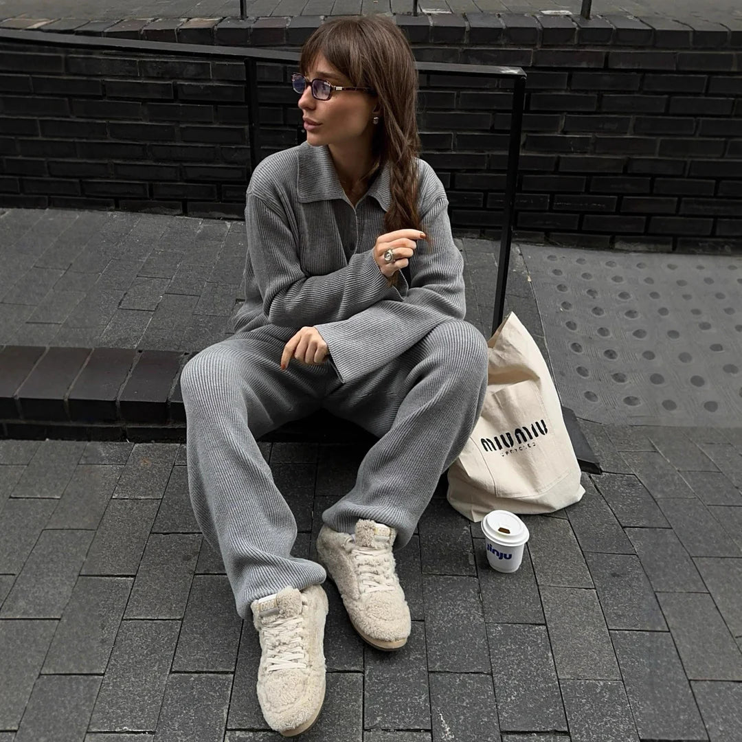 Isla | Relaxed Knit Set with Modern Collar
