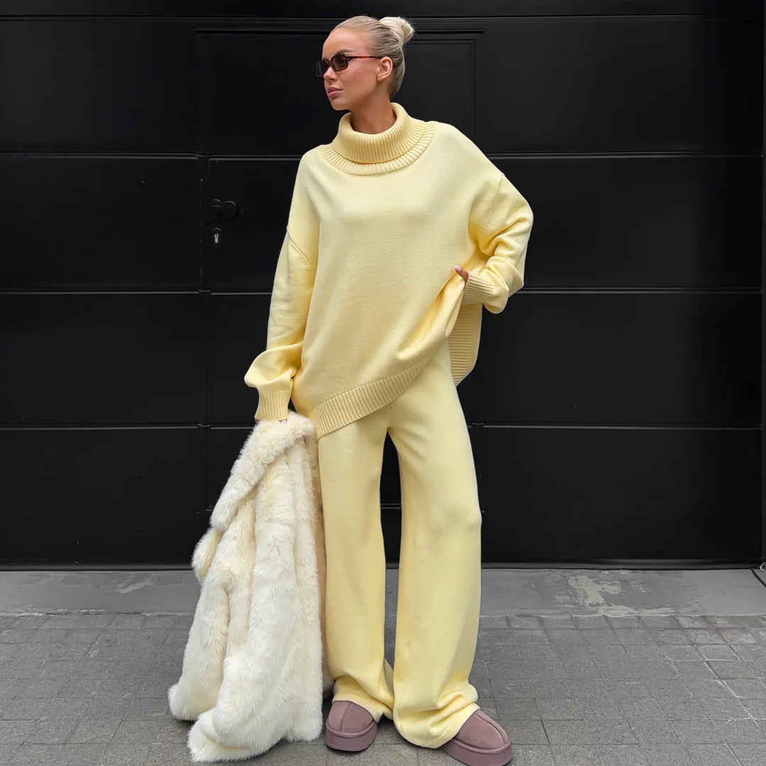 Astrid | Oversized Knit Set with High Collar & Wide Legs
