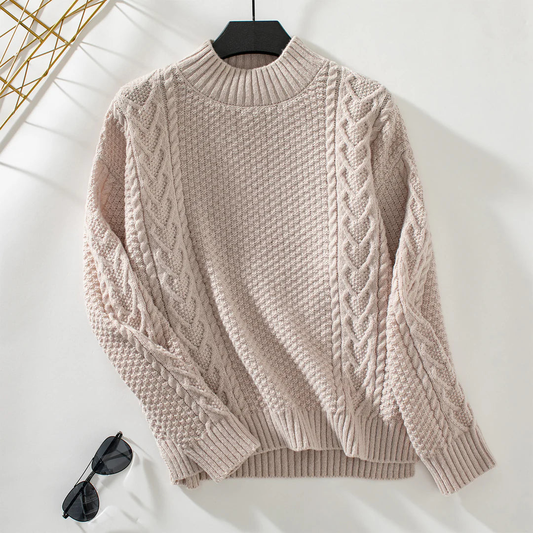 Margot – Women's Rust Red High-Neck Cable Knit Jumper