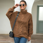 Genevieve – Women's Rose Chunky High-Neck Cable Knit Jumper