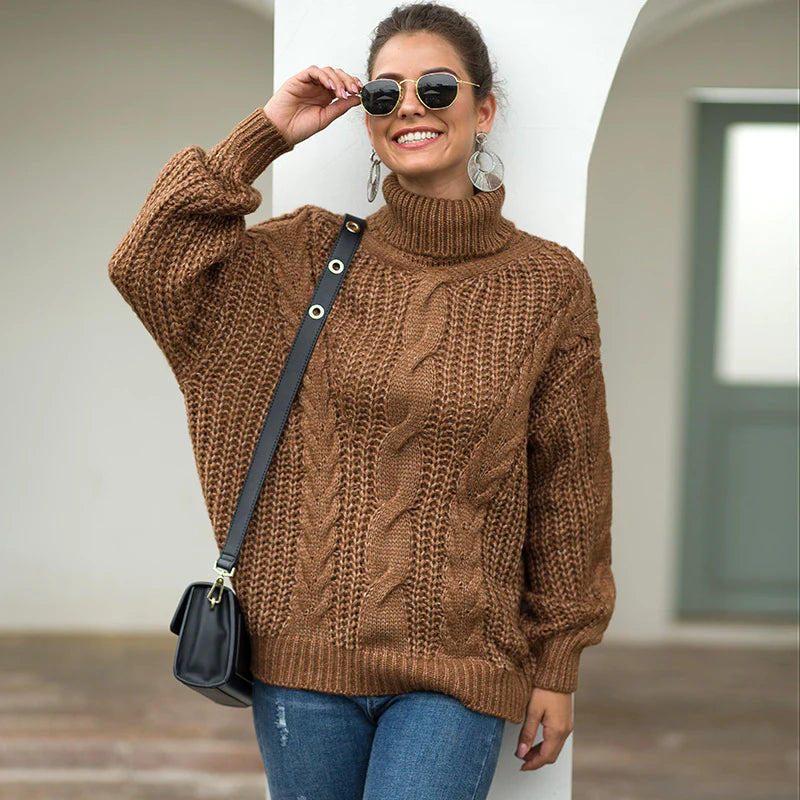 Genevieve – Women's Rose Chunky High-Neck Cable Knit Jumper