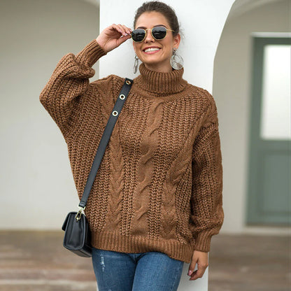 Genevieve – Women's Rose Chunky High-Neck Cable Knit Jumper