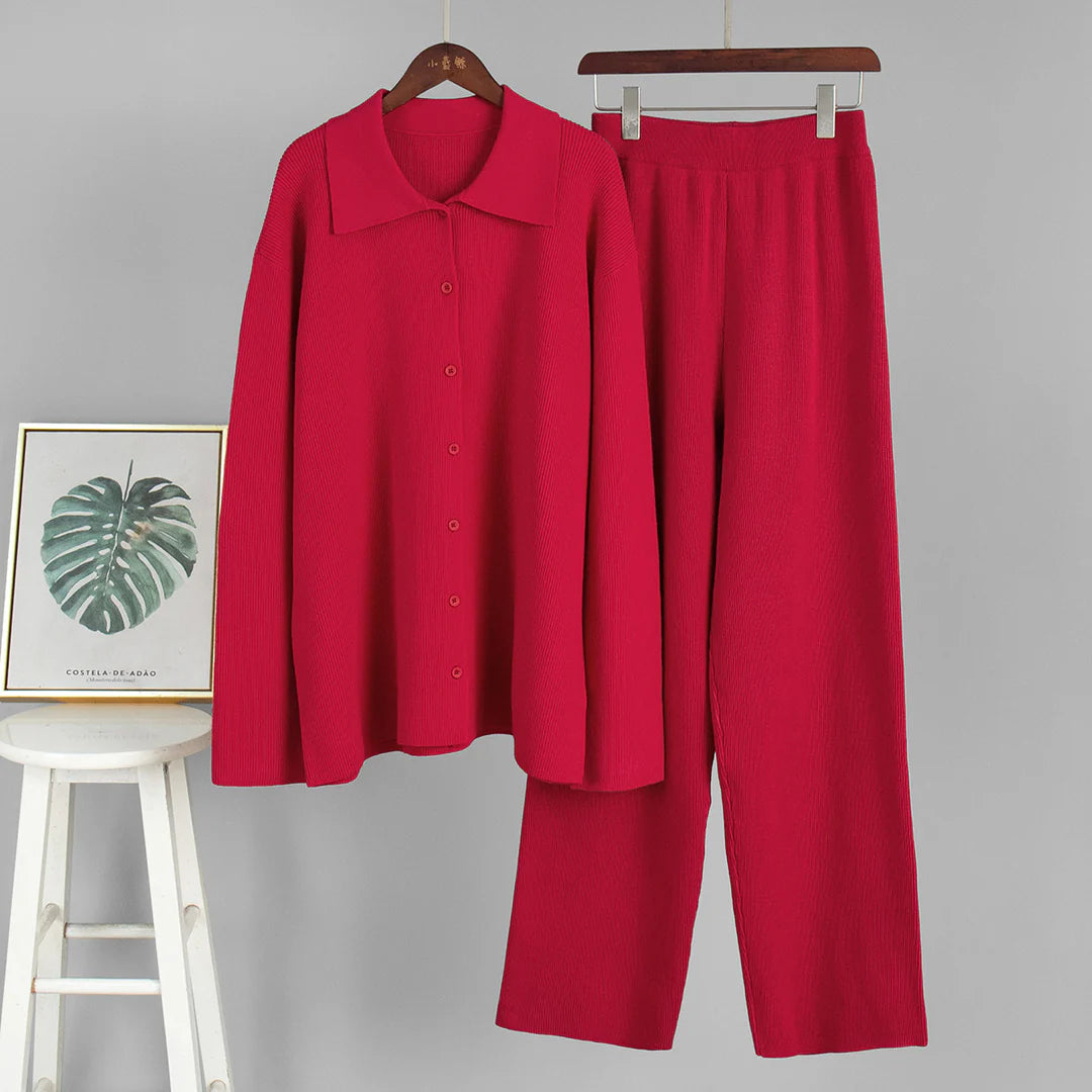 Coco | Cotton Knit Set with Button-Up Blouse
