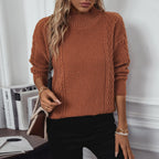 Margot – Women's Rust Red High-Neck Cable Knit Jumper