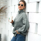 Genevieve – Women's Rose Chunky High-Neck Cable Knit Jumper