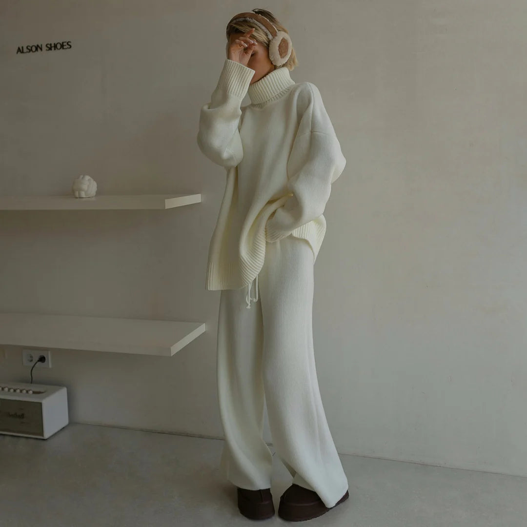 Astrid | Oversized Knit Set with High Collar & Wide Legs
