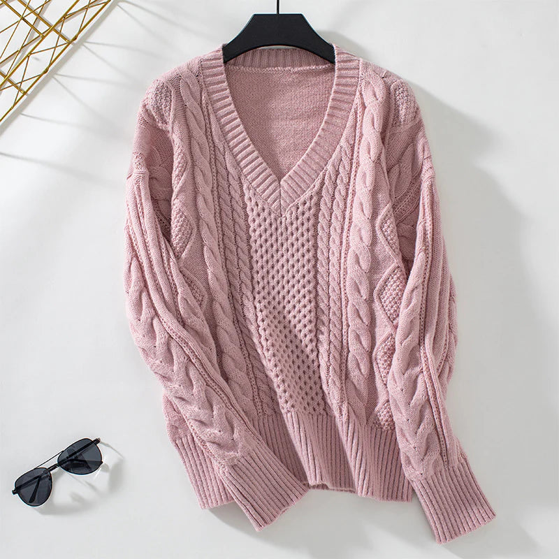 Marnie – Women's Black V-Neck Cable Knit Jumper