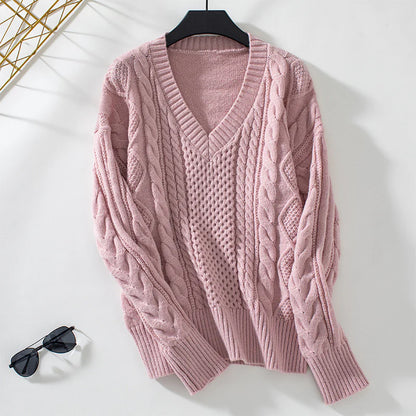 Marnie – Women's Black V-Neck Cable Knit Jumper