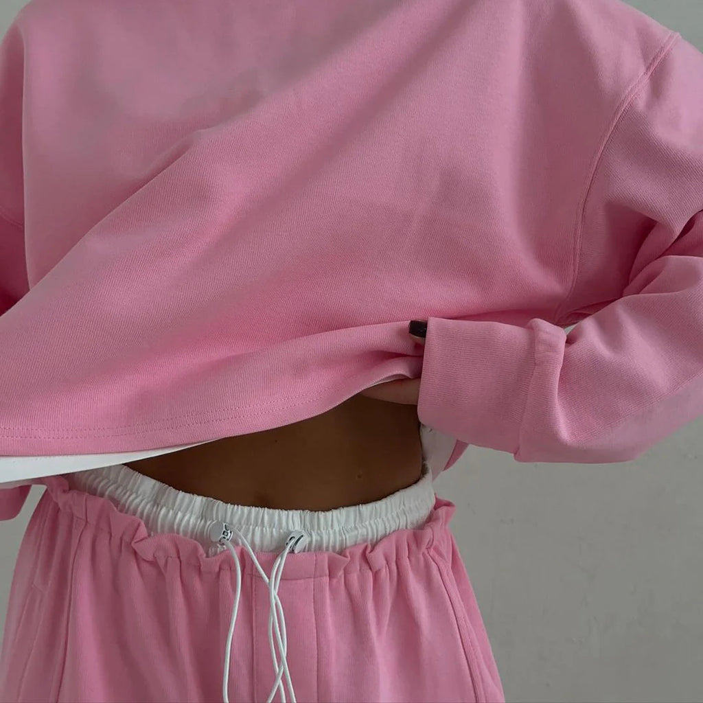 Sienna | Comfy Cropped Sweatshirt Set with Wide Pants