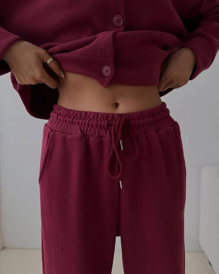Elena | Elegant Loungewear Set with Button Placket & Elastic Pants