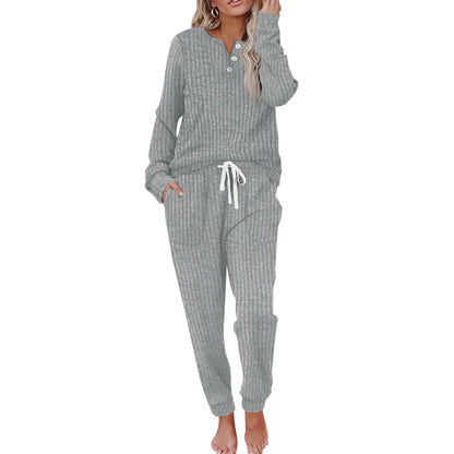 Ivy | Striped Loungewear Set with Long-Sleeve Top & Wide Pants