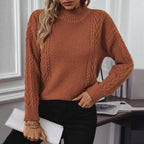 Margot – Women's Rust Red High-Neck Cable Knit Jumper