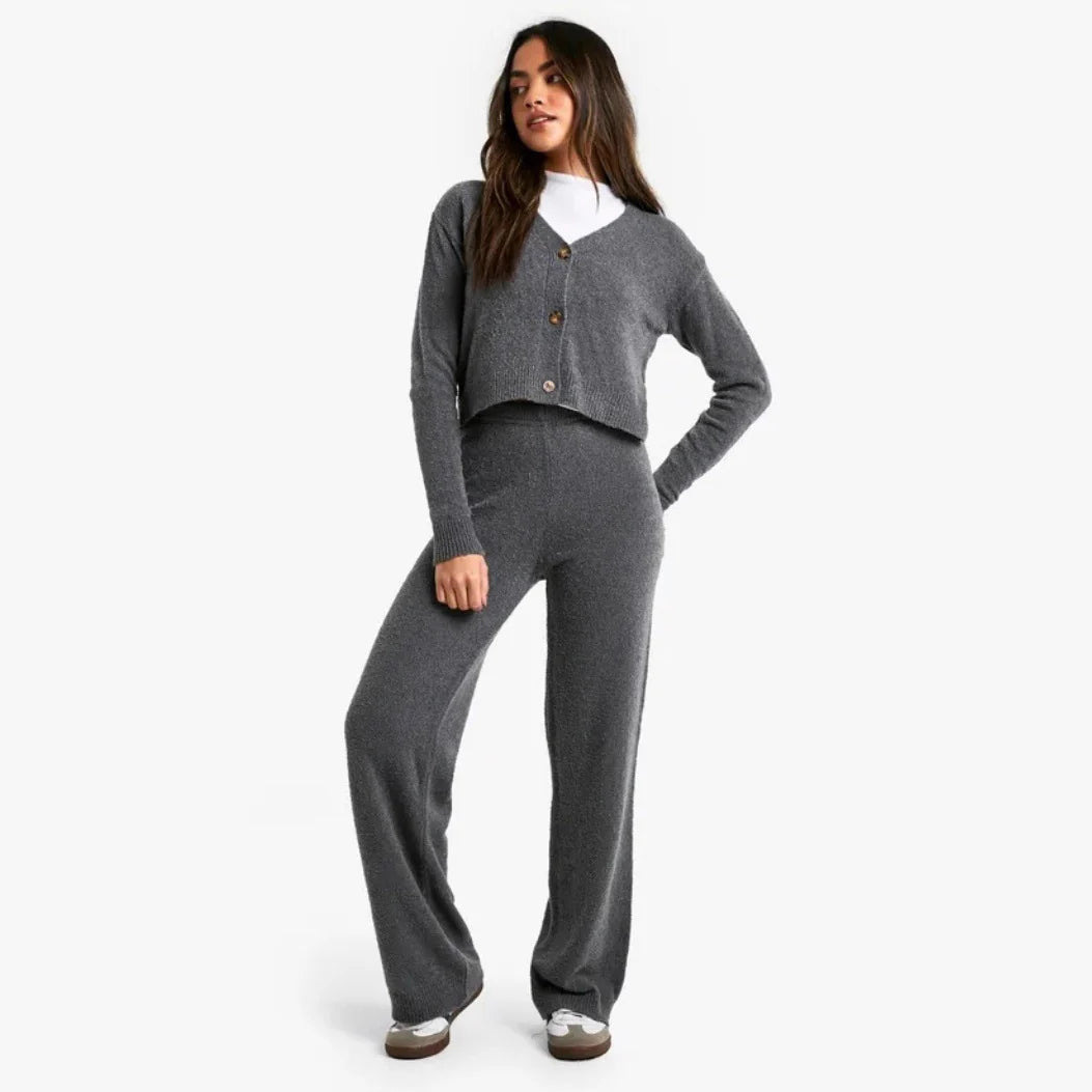 Talia | Chic Cardigan Set with Wide Leg Pants