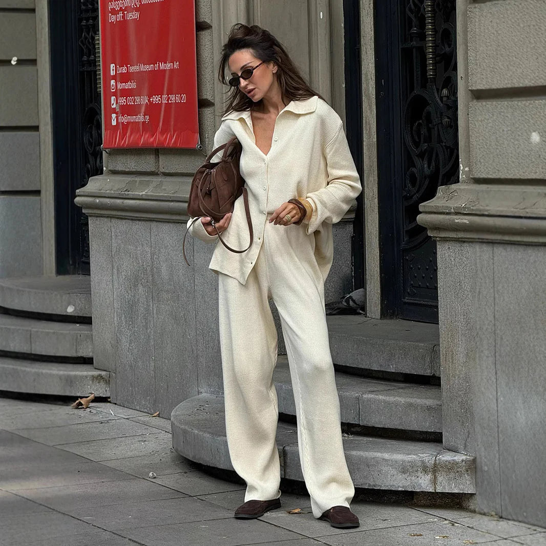 Coco | Cotton Knit Set with Button-Up Blouse