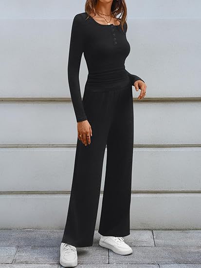 Willow | Chic Loungewear Set with Button Top & Wide Pants