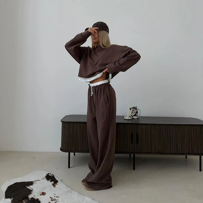 Sienna | Comfy Cropped Sweatshirt Set with Wide Pants
