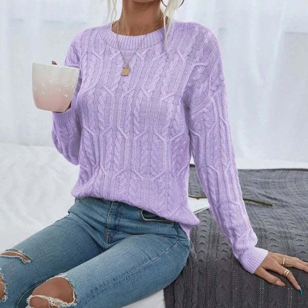 Odile – Women's Sky Blue Round Neck Cable Knit Jumper