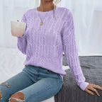 Odile – Women's Sky Blue Round Neck Cable Knit Jumper