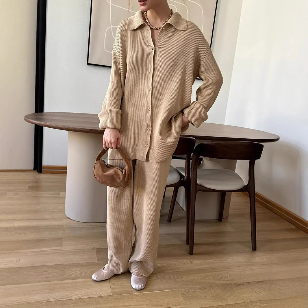 Coco | Cotton Knit Set with Button-Up Blouse
