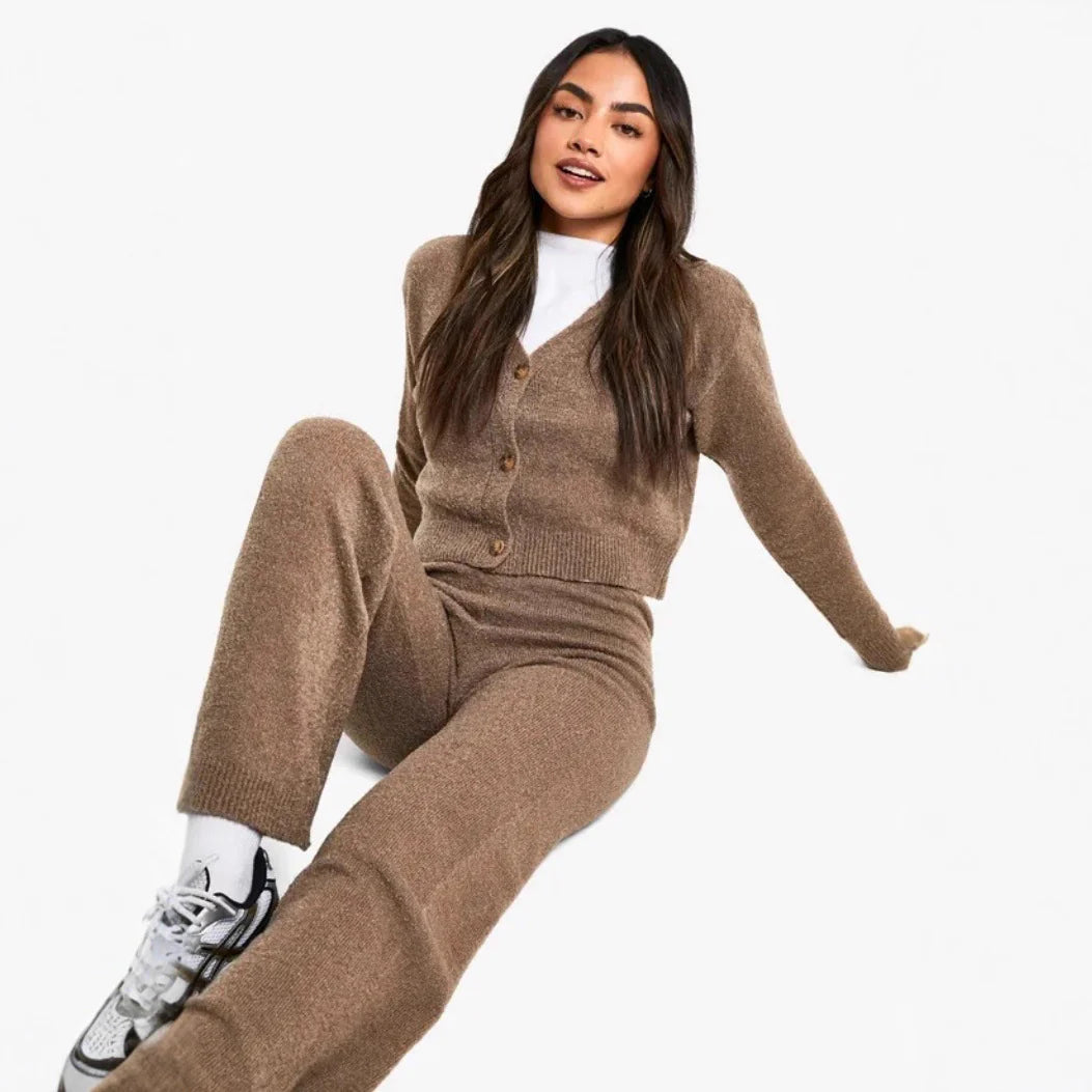 Talia | Chic Cardigan Set with Wide Leg Pants