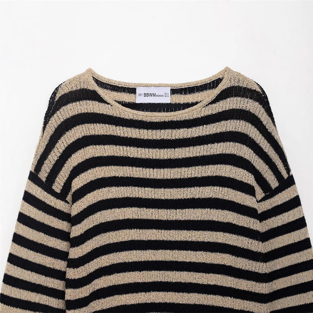 Fern | Relaxed Striped Knit Sweater with 3/4 Sleeves