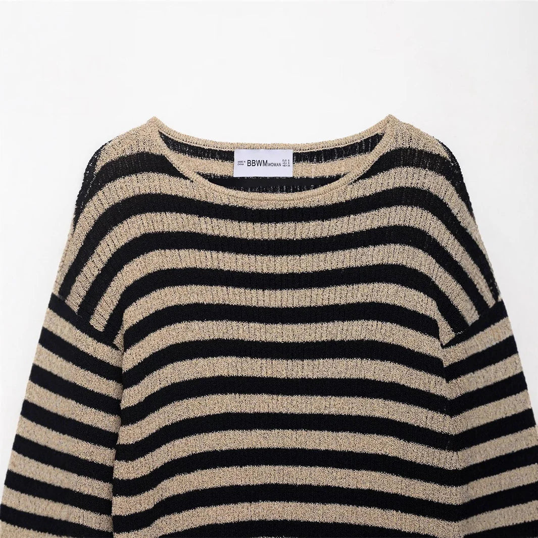 Fern | Relaxed Striped Knit Sweater with 3/4 Sleeves
