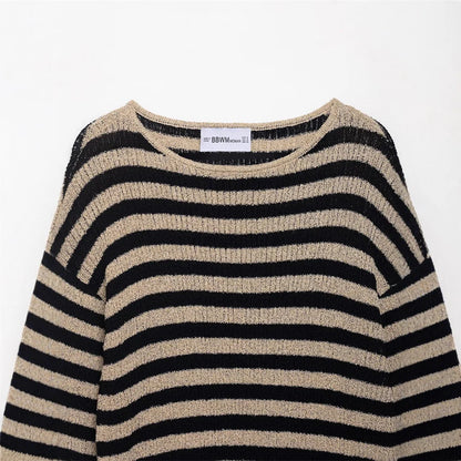 Fern | Relaxed Striped Knit Sweater with 3/4 Sleeves