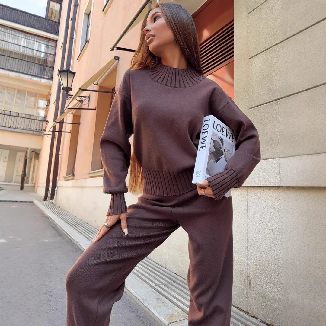 Clara | Elegant Ribbed Knit Set with Mock Neck