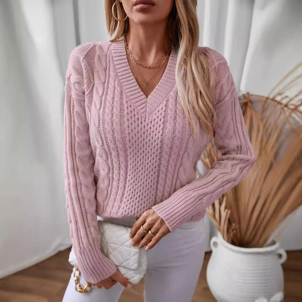 Marnie – Women's Black V-Neck Cable Knit Jumper
