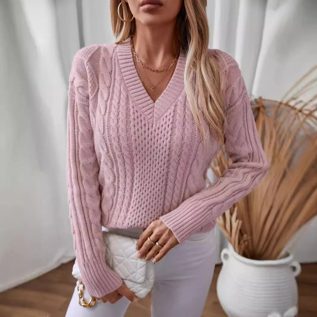 Marnie – Women's Black V-Neck Cable Knit Jumper