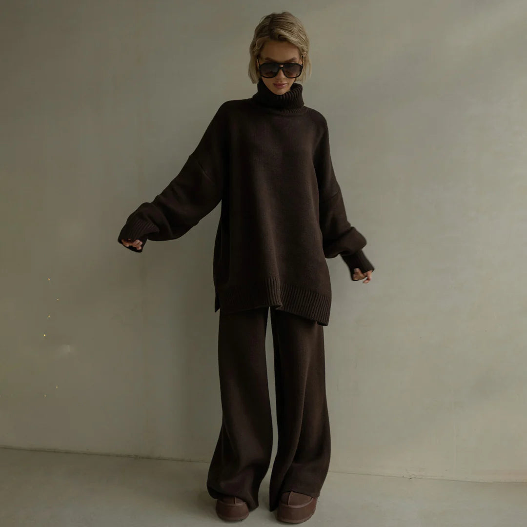 Astrid | Oversized Knit Set with High Collar & Wide Legs