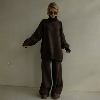 Astrid | Oversized Knit Set with High Collar & Wide Legs