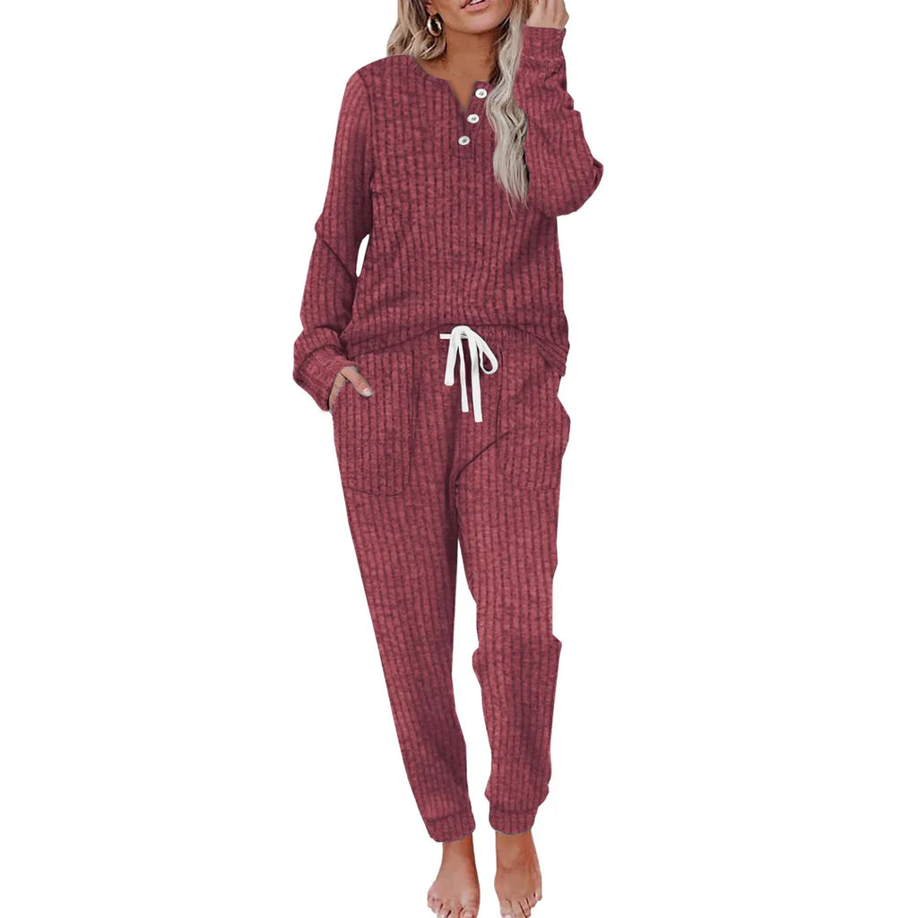 Ivy | Striped Loungewear Set with Long-Sleeve Top & Wide Pants