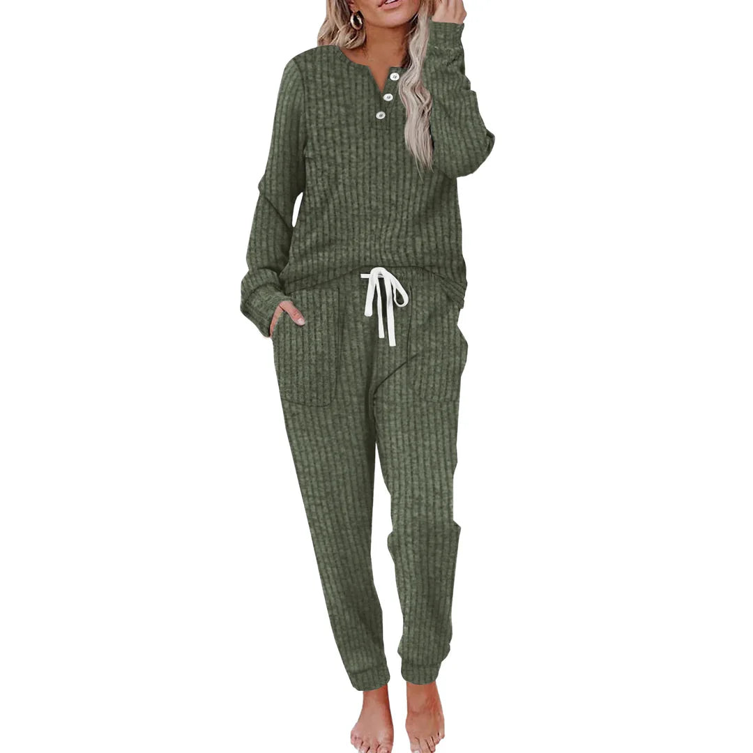 Ivy | Striped Loungewear Set with Long-Sleeve Top & Wide Pants