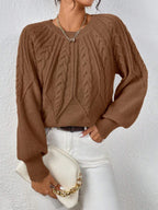 Wilhelmina – Women's Khaki Wide-Sleeve Cable Knit Jumper