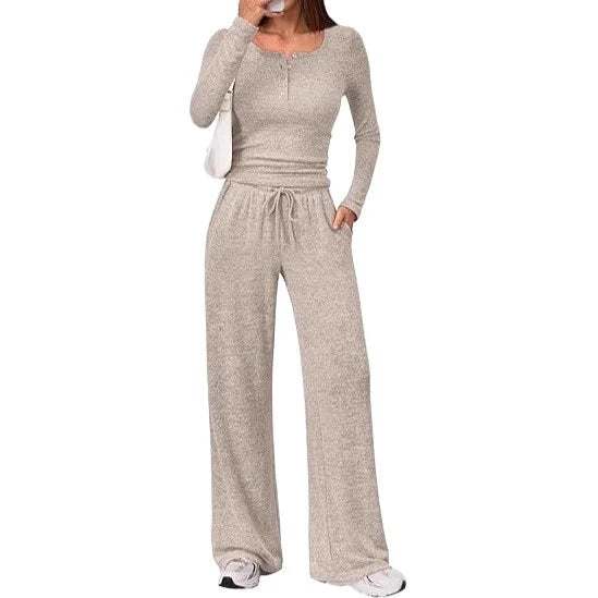 Willow | Chic Loungewear Set with Button Top & Wide Pants