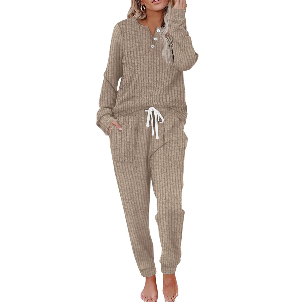 Ivy | Striped Loungewear Set with Long-Sleeve Top & Wide Pants
